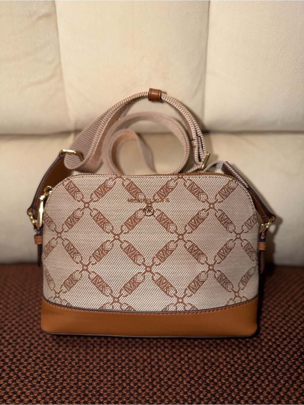 Michael Kors Beige & Brown Monogram Satchel